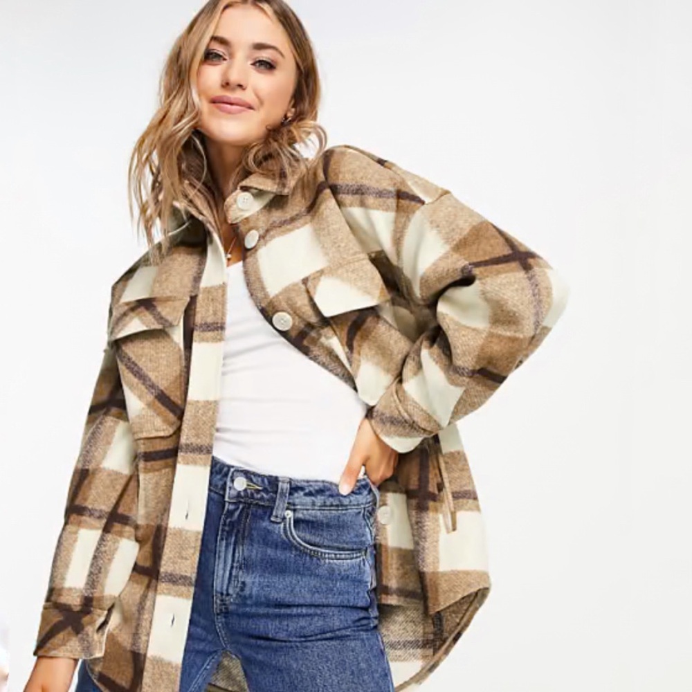 ASOS DESIGN • Tan & Black Plaid Shacket‎
